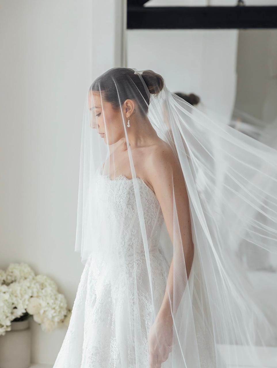 Bridal portrait with veil timeless beauty editorial by Victoria Beauty.