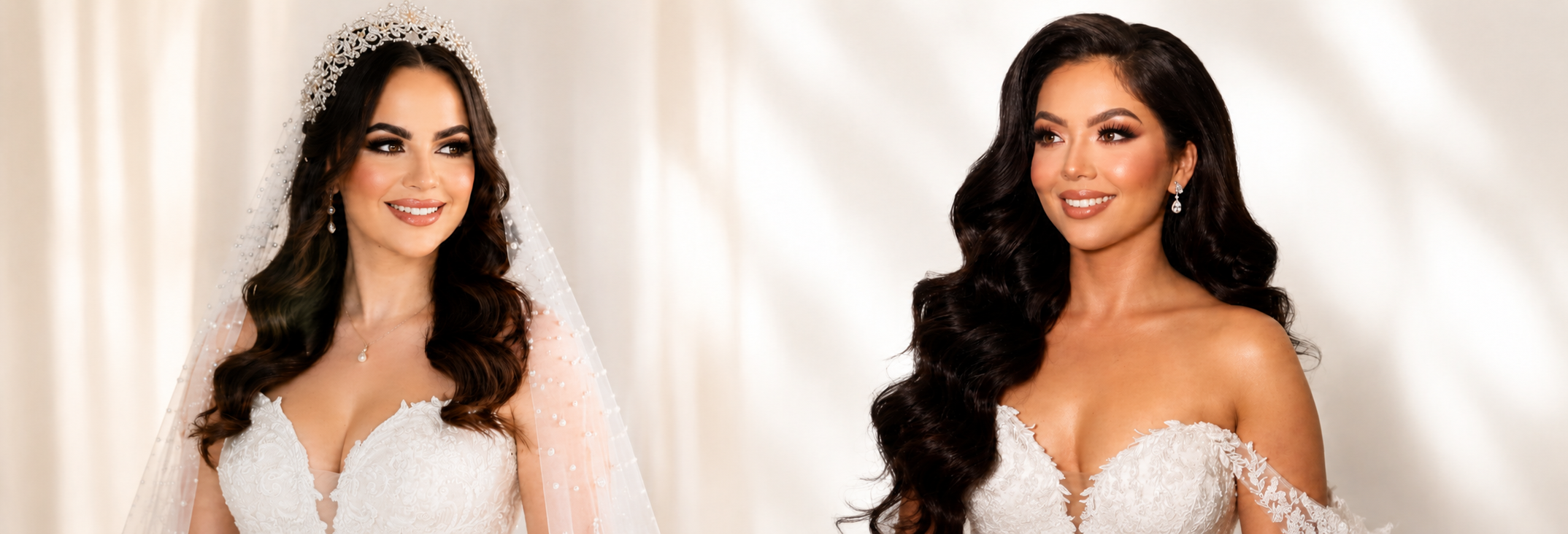Two brides — bridal beauty editorial campaign by Victoria Beauty.