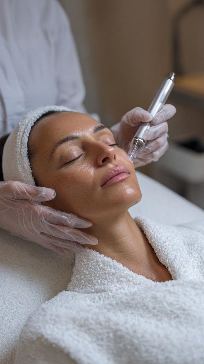 Pre-event skin prep — advanced facial treatment with precision tool.